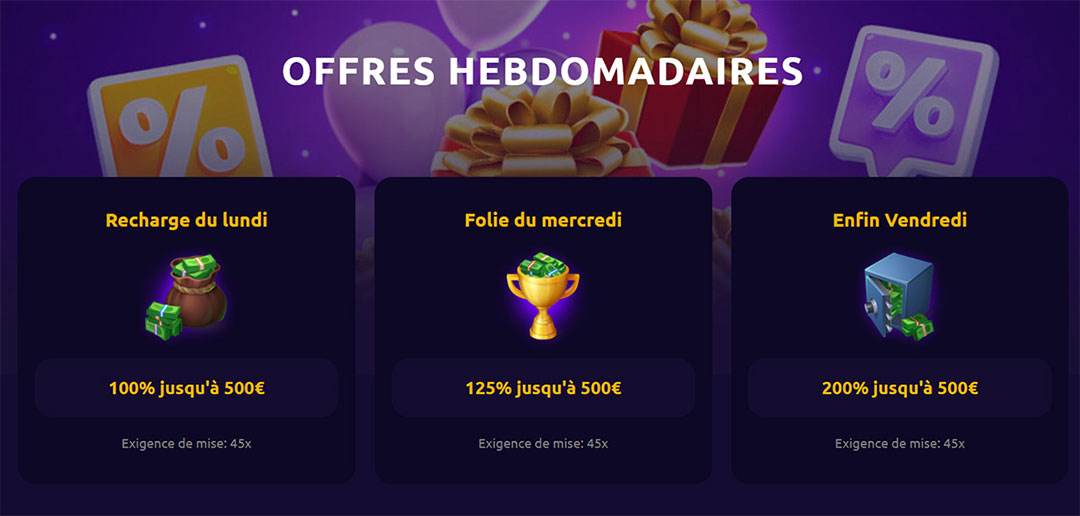 bonus hebdomadaire spintime casino